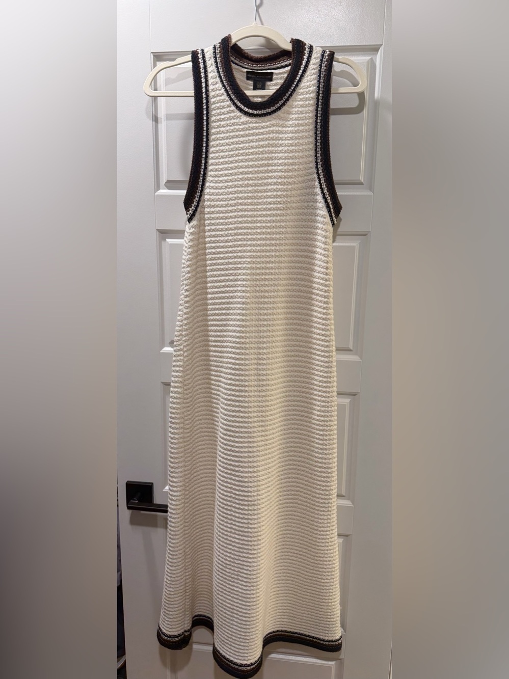 House of Harlow 1960 Cream Knit Midi Dress with Black Trim